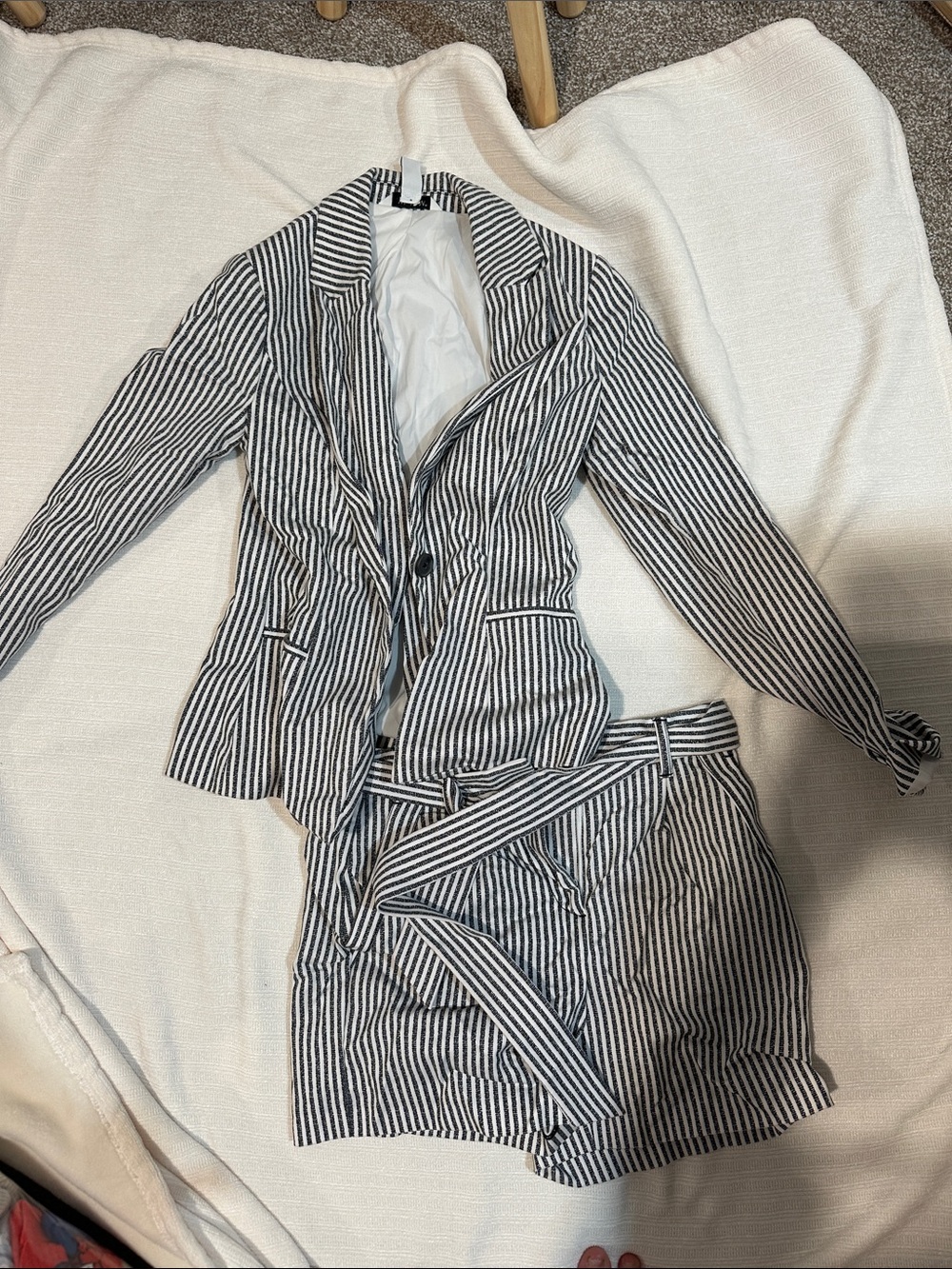 White House Black Market Black & White Striped Blazer and Shorts Set